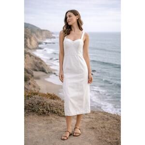 YFB Young Fabulous & Broke White Midi Dress Small Smocked Back Coastal Wedding